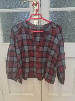 Camisa ZARA a cuadros roja y gris