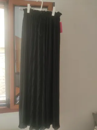 Pantalón Gasa Plisado con forro Negro Talla Única