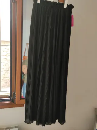 Pantalón Gasa Plisado con forro Negro Talla Única