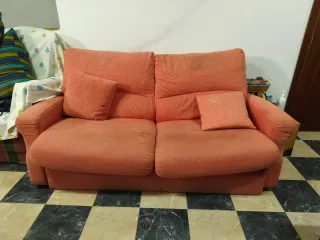 Sofá Cama Rosa Tela y Madera