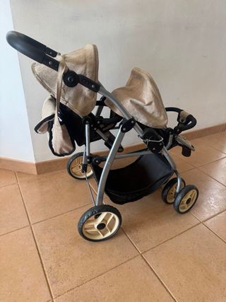 Cochecito de juguete doble para bebés y muñecas
