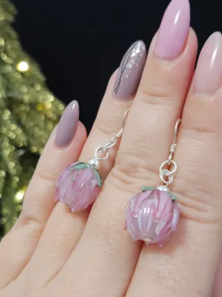 Pendientes Murano Flor Cristal plata 925