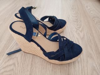 Sandalias cuña esparto Polinesia azul