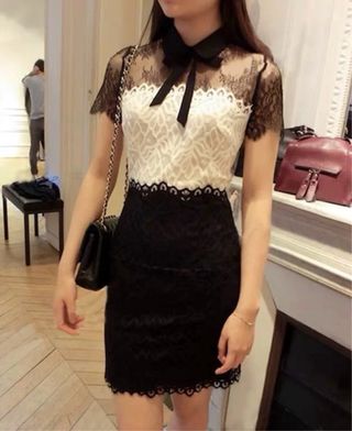 Vestido Sandro encaje negro y blanco