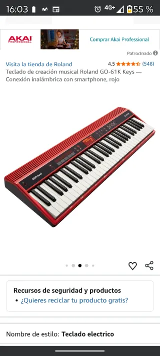 Roland GO KEYS Teclado Rojo