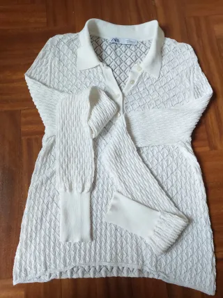 Jersey Polo Zara Calado Blanco