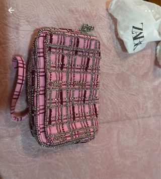 Bolso Zara Rosa Cuadros Brillante