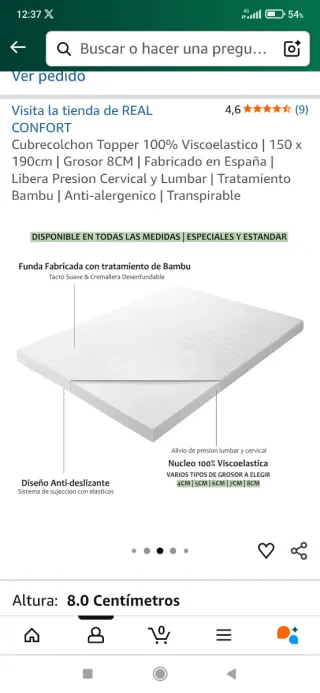 Cubre colchón topper viscoelastica cama 150cm