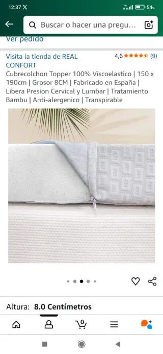 Cubre colchón topper viscoelastica cama 150cm