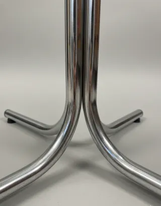 Mesa comedor redonda vintage cristal y metal