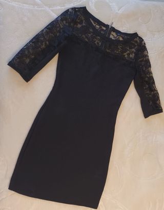 Vestido Bershka Negro Encaje Talla S