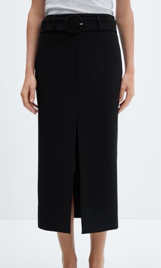 Falda traje negra con cinturón