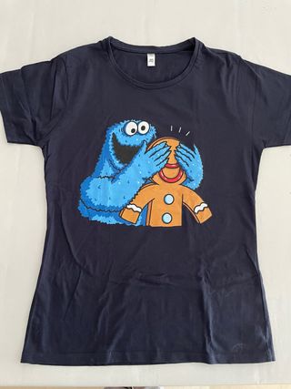 Camiseta Mujer Azul Dibujo Cookie Monster