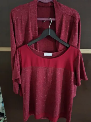 Set/completo maglia + giacca rossa lurex brillante