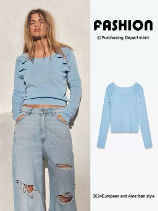 Top Zara azul con volantes