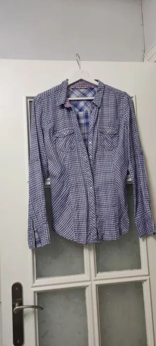 Camisa cuadros mujer azul y blanco