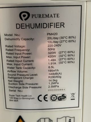 Deshumidificador Puremate Blanco