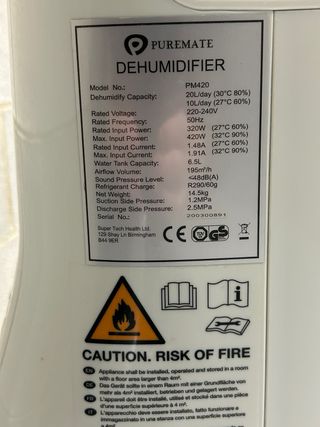 Deshumidificador Puremate Blanco