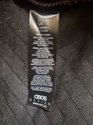 Sudadera ASOS granate acolchada