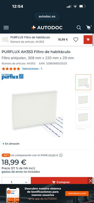 PURFLUX AH353 Filtro de habitáculo