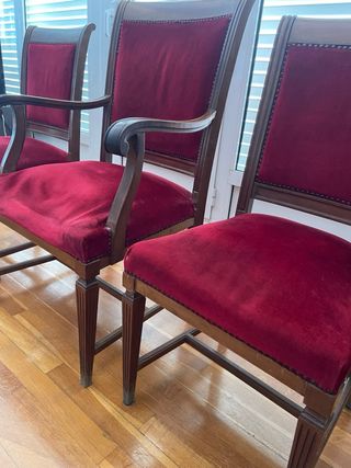 Conjunto 3 Sillas Terciopelo Rojo Vintage
