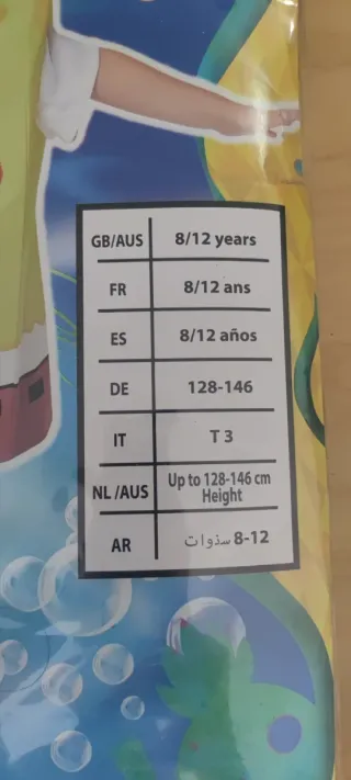Disfraz Bob Esponja Talla 8-12 años