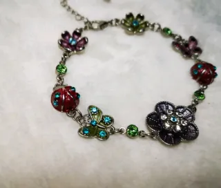 Bracciale donna smaltato con fiori e farfalle