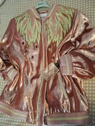 Chaqueta bomber lentejuelas rosa y oro