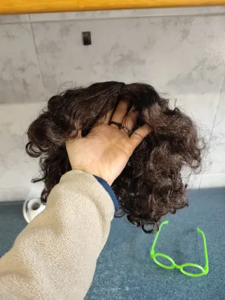 Peluca castaña y gafas verdes