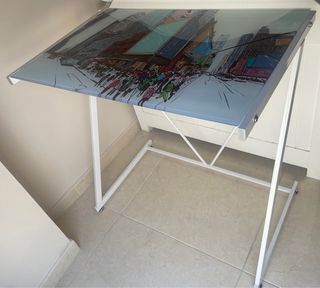 Mesa escritorio cristal blanca diseño