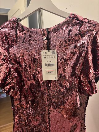 Vestido Zara lentejuelas rosa talla M