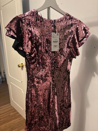 Vestido Zara lentejuelas rosa talla M