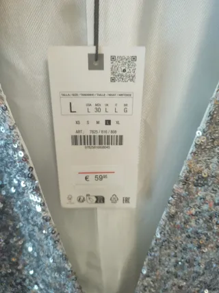 Chaqueta Fiesta Zara L/40/12 Lentejuelas Plata