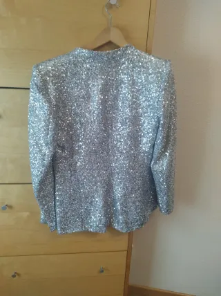 Chaqueta Fiesta Zara L/40/12 Lentejuelas Plata