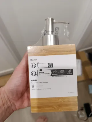 Dispensador jabón bambú y metal Ikea