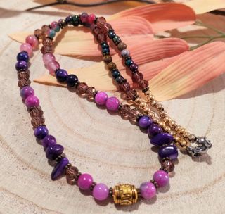 Gargantilla piedras semipreciosas rosa y morado