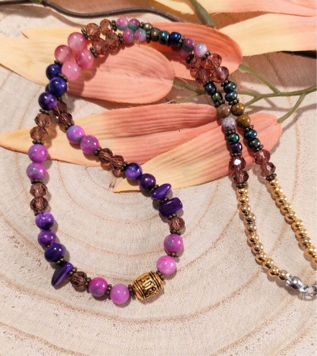 Gargantilla piedras semipreciosas rosa y morado
