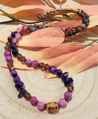 Gargantilla piedras semipreciosas rosa y morado