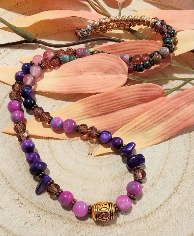 Gargantilla piedras semipreciosas rosa y morado