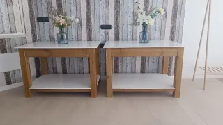 Mesas auxiliares de madera y cristal