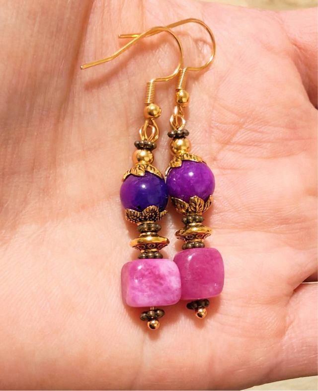 Pendientes Ágatas y Sugilitastas Morado/Rosa