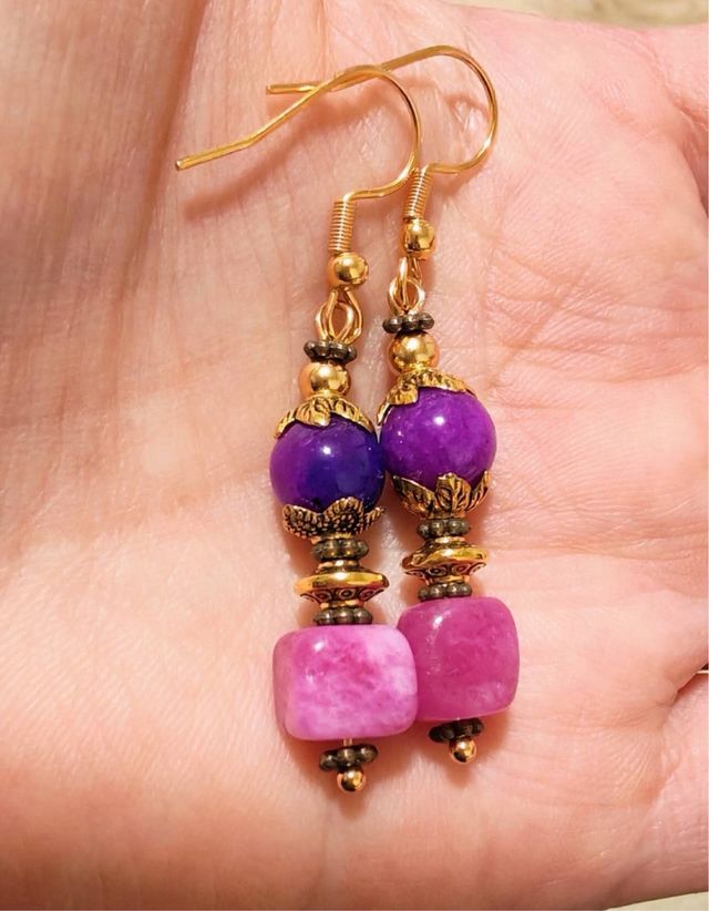 Pendientes Ágatas y Sugilitastas Morado/Rosa