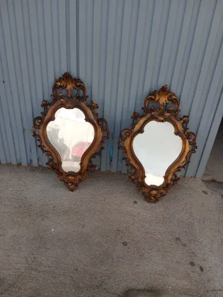 2 Espejos Antiguos Madera Dorada medias artas65 42