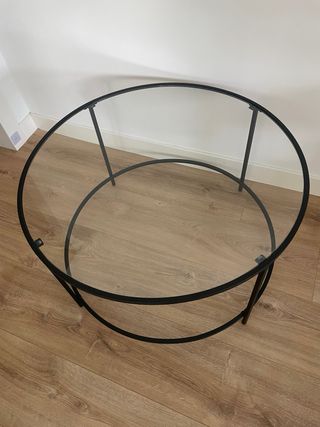 Mesa de centro redonda cristal y metal.