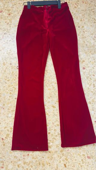 Pantalón campana terciopelo rojo