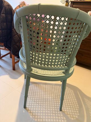 Silla vintage Hollywood Regency verde menta.