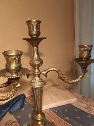 Pareja Candelabros Bronce 3 Brazos