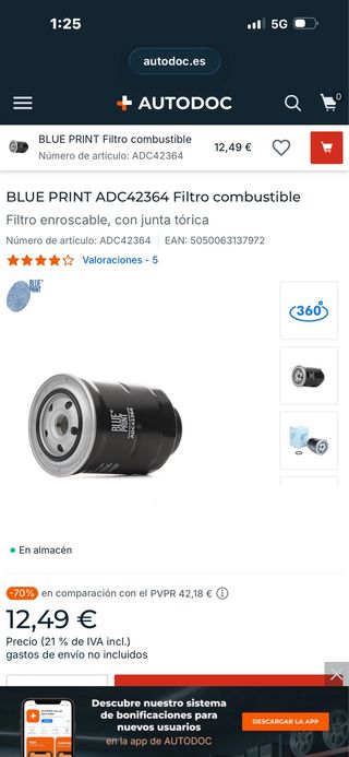 Filtro combustible BLUE PRINT ADC42364