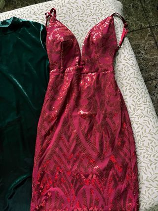 Vestido fiesta terciopelo rosa/rojo, verde, negro