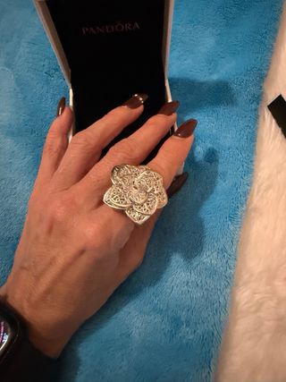 Sortija  Plata Ley Flor ajustable